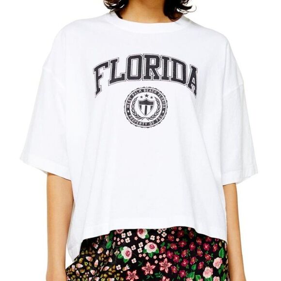 ✨ TOPSHOP ✨ Florida Washed Boxy T-shirt - [Size 10, White] - Picture 1 of 10